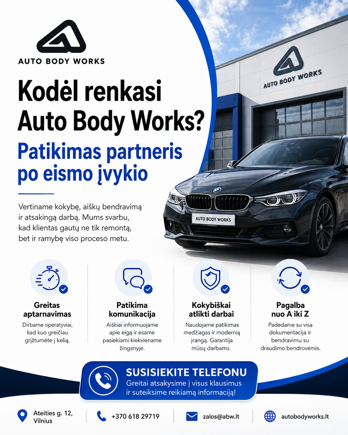Auto Body Works paslaugų reklaminis maketas