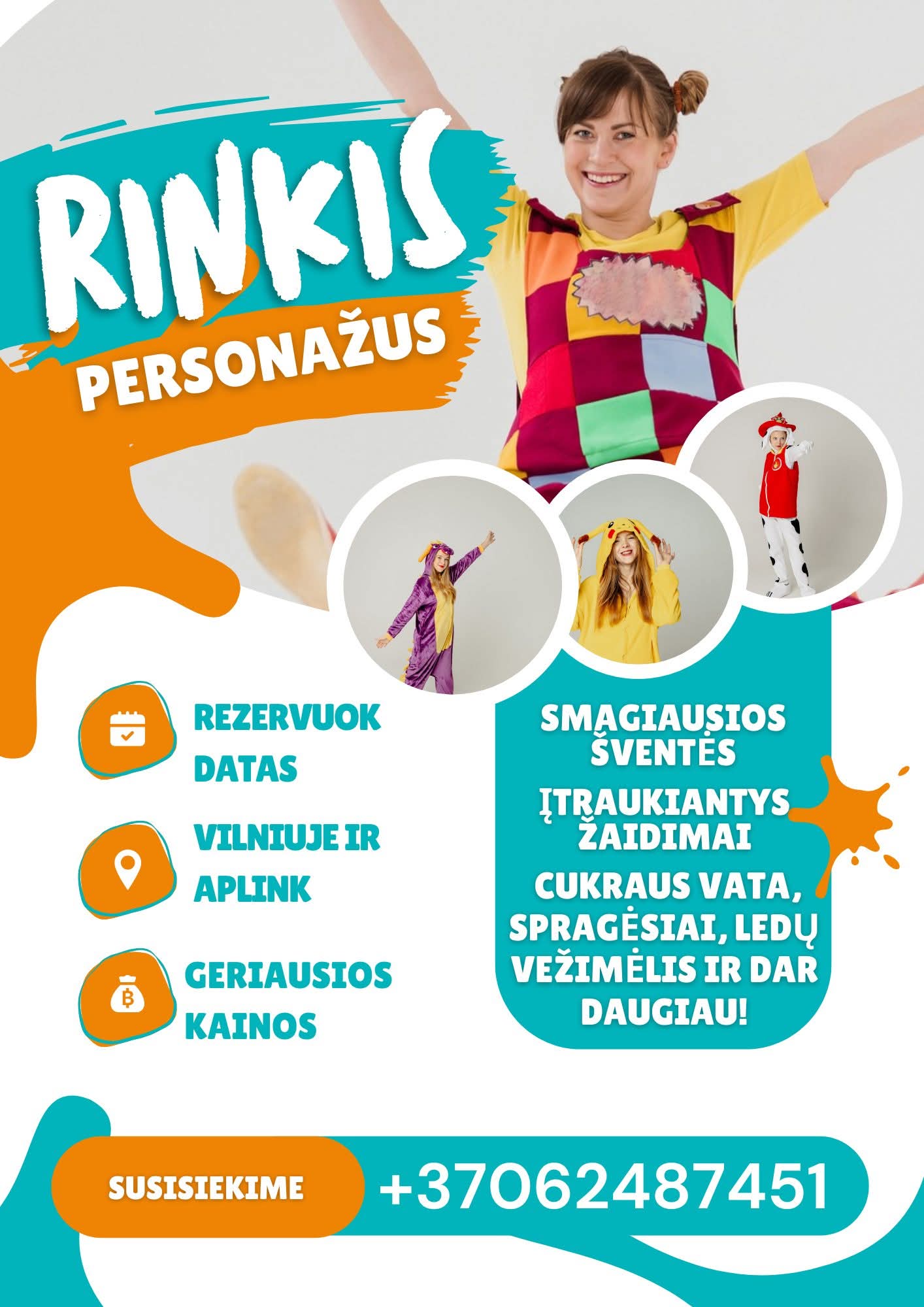 Personažų pasirinkimo vaikų šventėms reklaminis maketas